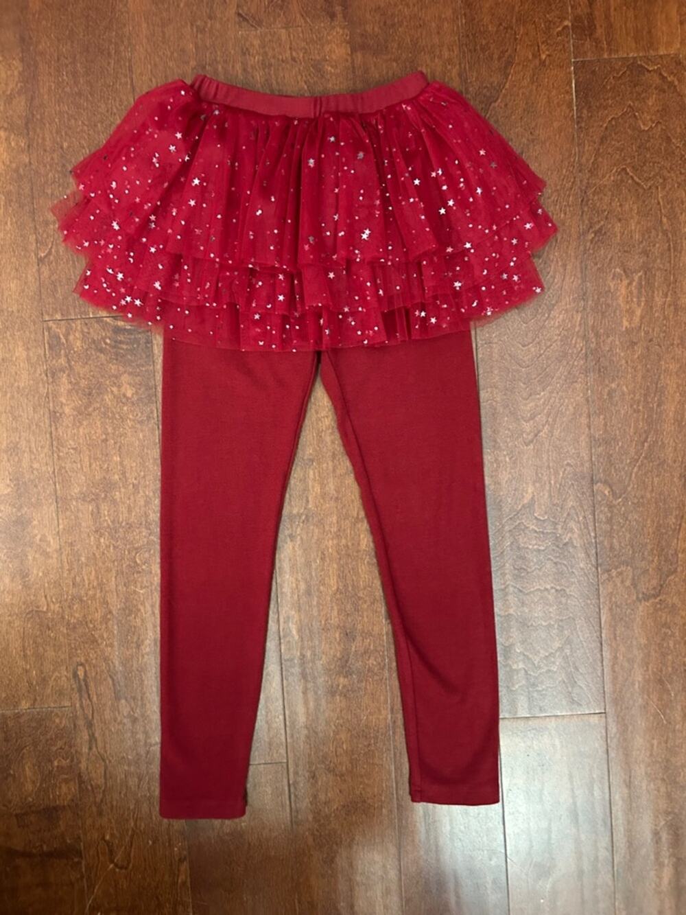 All Blu Girl’s Ultra Cozy Red Leggings with Red Tulle Star Skirt, Size 10 (140)